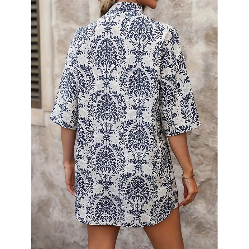 Women's 2 Pieces Elegant Fashion Streetwear Shorts Sets Half Sleeve V Neck Floral Print Outdoor Work Casual Black Royal Blue Blue Summer Regular Fit2