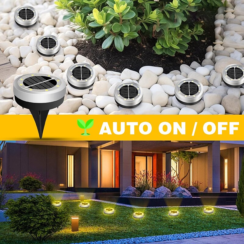 1pc Solar Ground Lights Outdoor, 8 LED Solar Disc Lights IP65 Waterproof Flat Solar Lights, Pathway Lights Solar Powered for Garden Lawn Patio Yard Path Landscape3