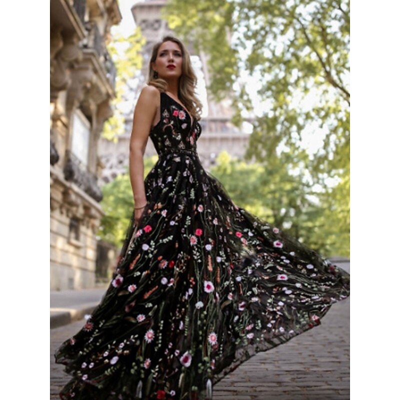 A-Line Quinceanera Dresses Elegant Dress Wedding Wedding Guest Floor Length Sleeveless V Neck Polyester Backless with Floral Print Pleats4