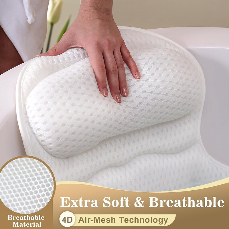Bath Pillow Luxury Bathtub Pillow Bath Pillows for Tub Neck and Back Support, Ergonomic Tub Pillow for Bath with 4D Air Mesh + 6 Strong Suction Cups, Great Spa Gifts Bathtub Accessories4
