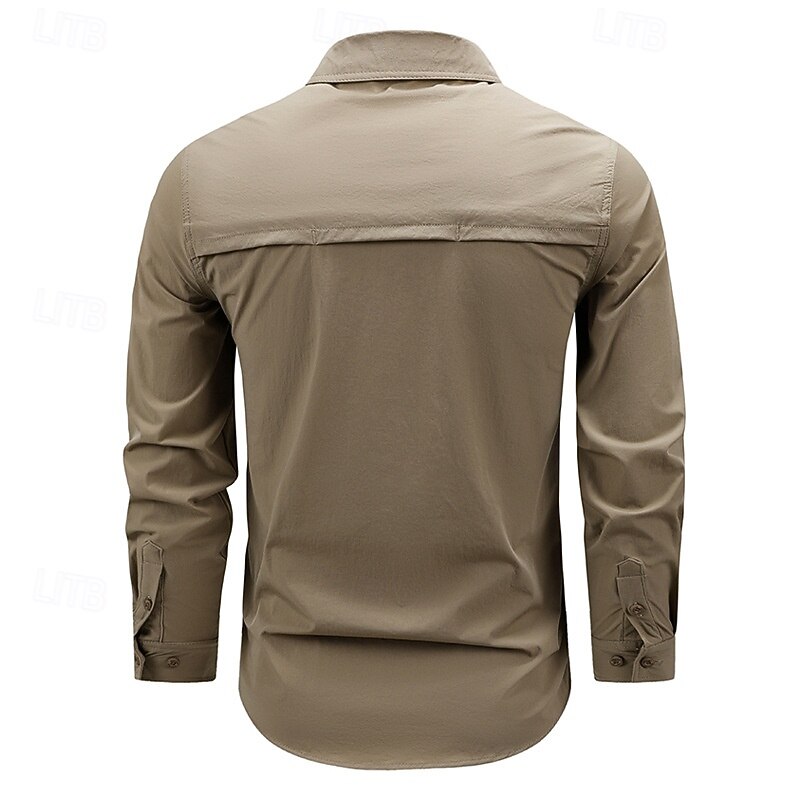 Men's Shirt Summer Shirt Casual Shirt Button Up Shirt Cargo Shirt Black khaki Army Green Gray Short Sleeve Plain Shirt Collar Vacation Hawaiian Pocket Clothing Apparel 100% Cotton Fashion Casual3