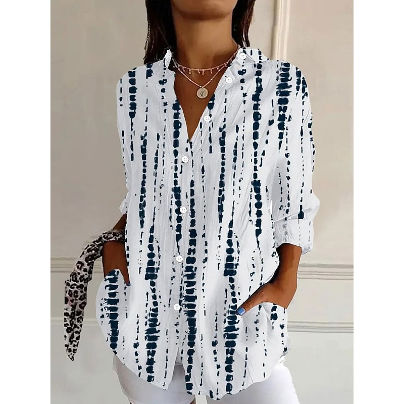 Women's Shirt Button Down Tunic Shirt Collar Long Sleeve Floral Graphic Daily Stylish Casual Regular Tops Work Daily s Print White Blue Green Spring3
