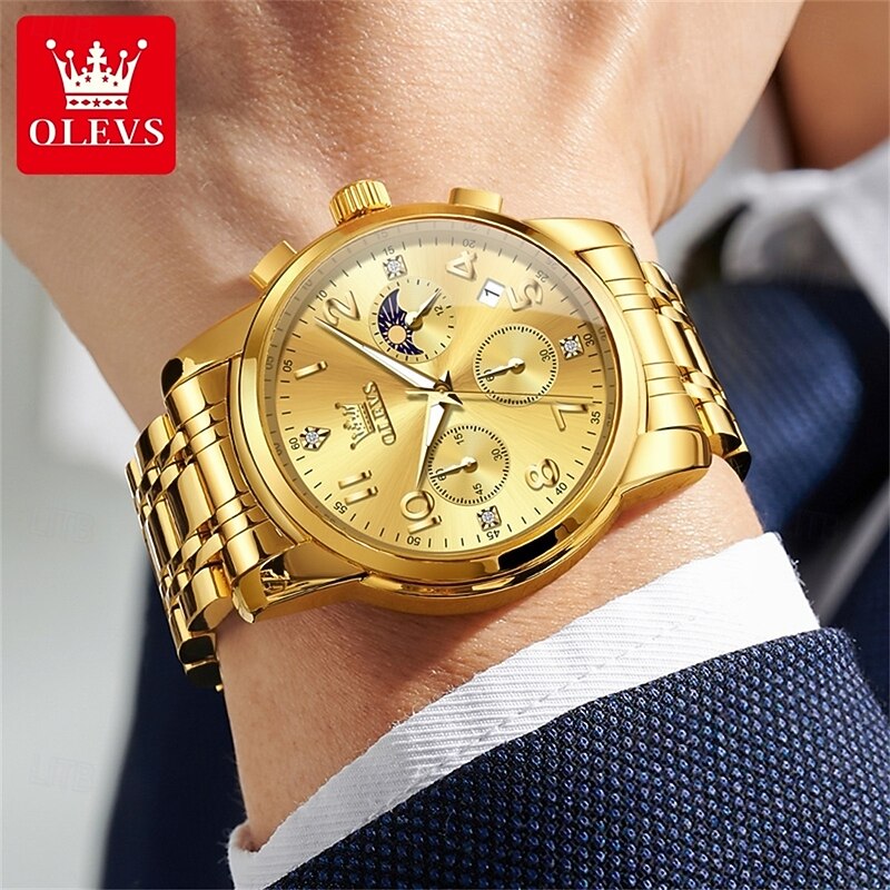 OLEVS Hot Mens Watch Original Brand Multifunctional Chronograph Quartz Watch Waterproof Moon Phase Watch4