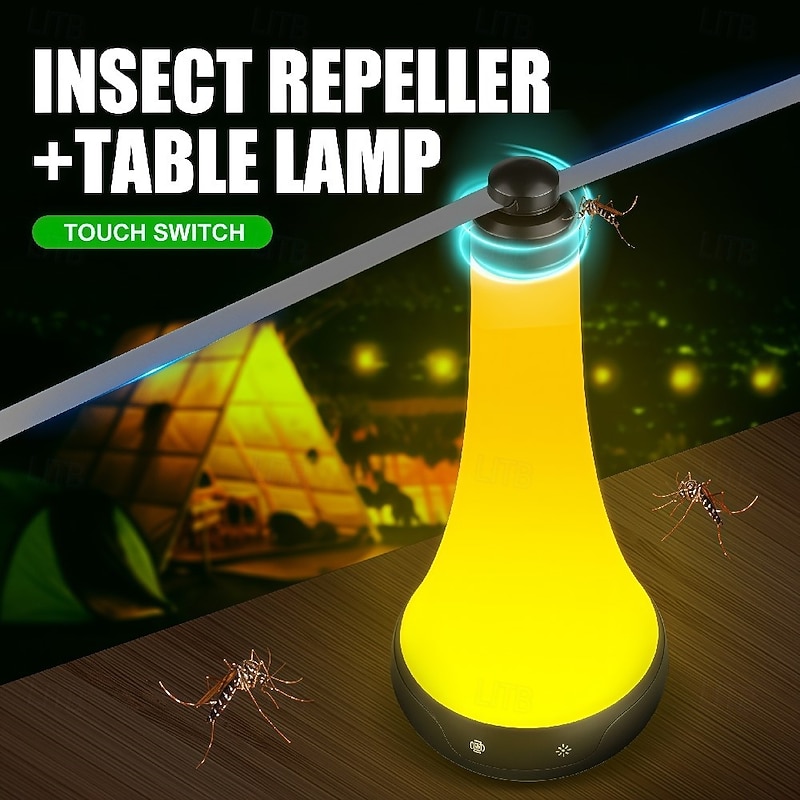 Led Mosquito Repellent Fan Desk Lamp Portable Desktop Fly Rotator Usb Charging Hanging Mosquito Repellent White Warm Light Suitable For Family Gatherings And Picnics  1PC