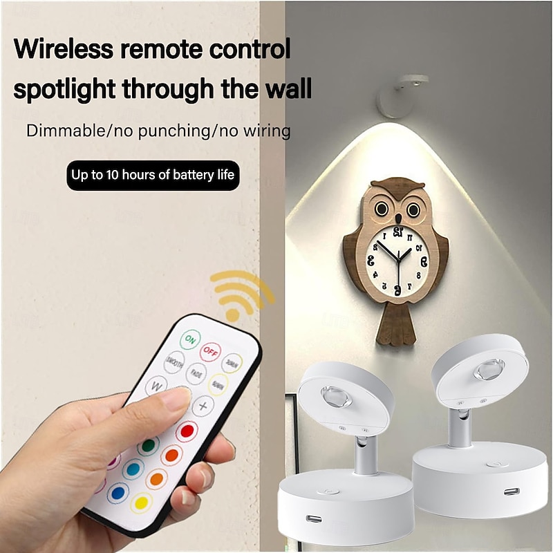 1 Pc Rgb13 Color Tone Light Charging Spotlight Remote Control Wall Lamp Mural Lamp Bedside Lamp Reading Lamp Adjustable Rotation4