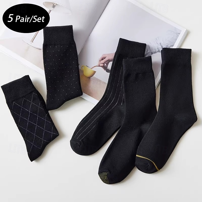 Men's 5 Pairs Multi Packs Socks Running Socks Casual Socks Black+beige Black Color Argyle Vacation Sports & Outdoor Daily Basic Medium Spring Fall Fashion Casual