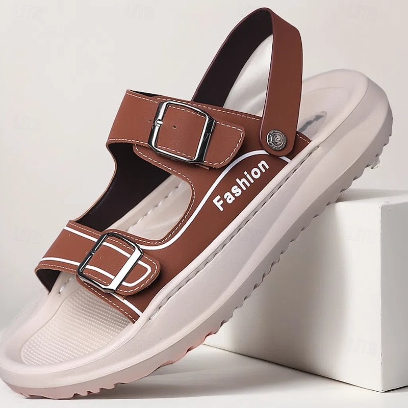 Men's Fashion Flat Sandals with Buckle Straps – Trendy and Comfortable Footwear for Casual Wear and Vacation