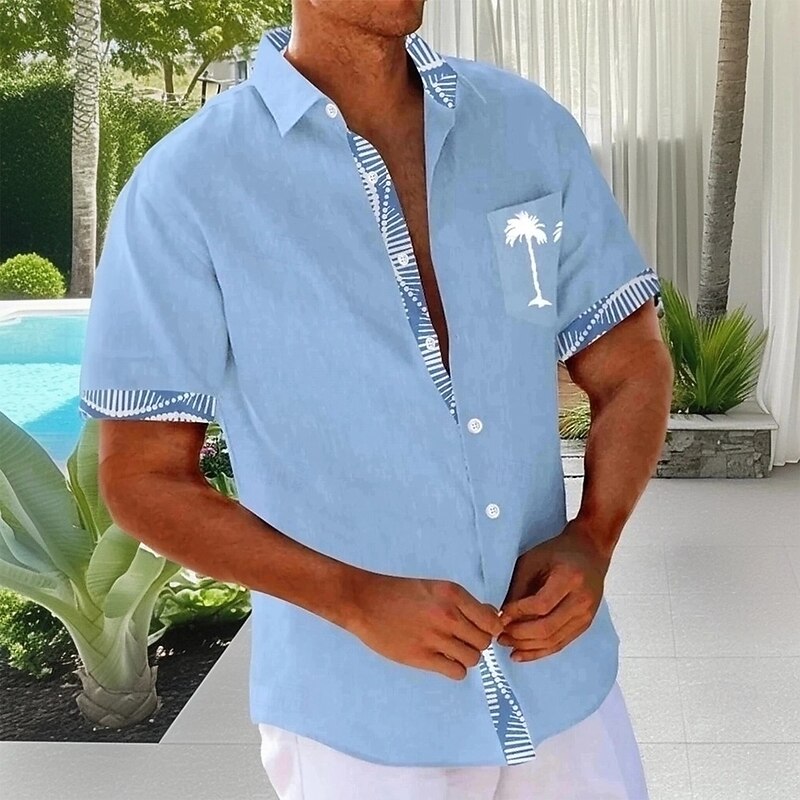 Men's Geometric Coconut Tree Tropical Plants Shirt Summer Hawaiian Shirt Button Up Shirt Short Sleeve Hawaiian Vacation Beach Wear Summer Spring Turndown 3D Print Collared Shirts Front One Pocket Blue