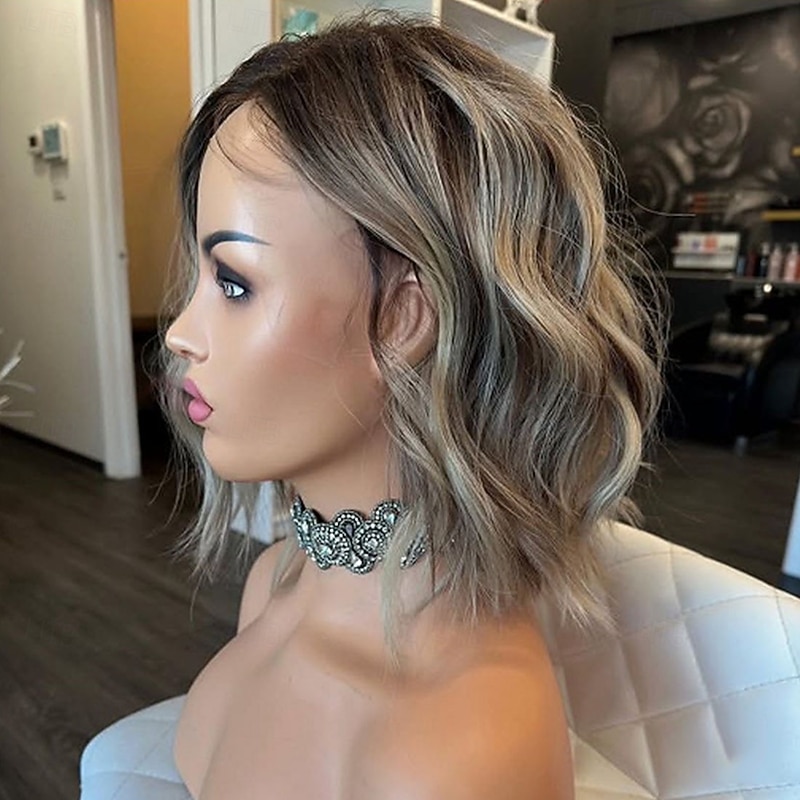 Unprocessed Virgin Hair 5x5 Closure 13x4 Lace Front Wig Short Bob Brazilian Hair Wavy Blonde Wig 130% 150% Density Ombre Hair Highlighted / Balayage Hair Glueless For Women Long Human Hair Lace Wig3