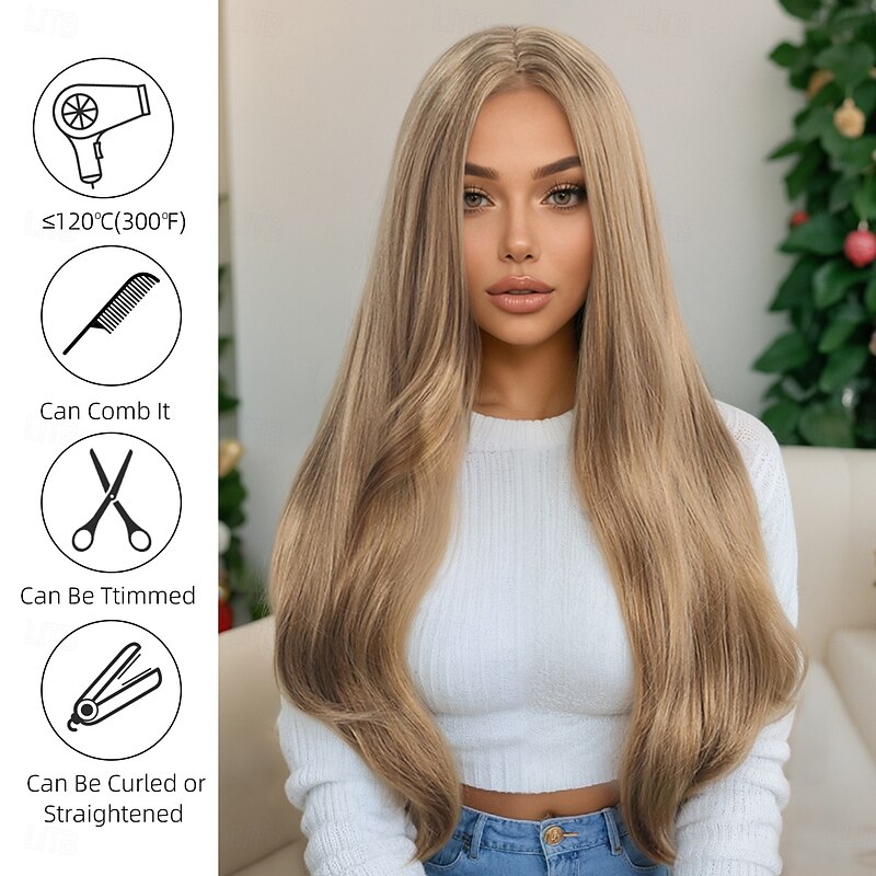 Synthetic Wig Straight kinky Straight Layered Haircut With Bangs Machine Made Wig 30 inch A1 Synthetic Hair Women's Cool Classic Comfortable Blonde3