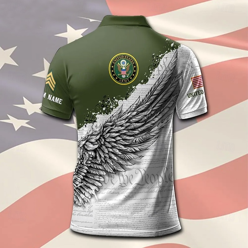 American Independence Day Men's American US Flag Polo Short Sleeve Polo Shirts Collared Shirts Casual School Outdoor Daily Wear 3D Print Summer Blue Green4