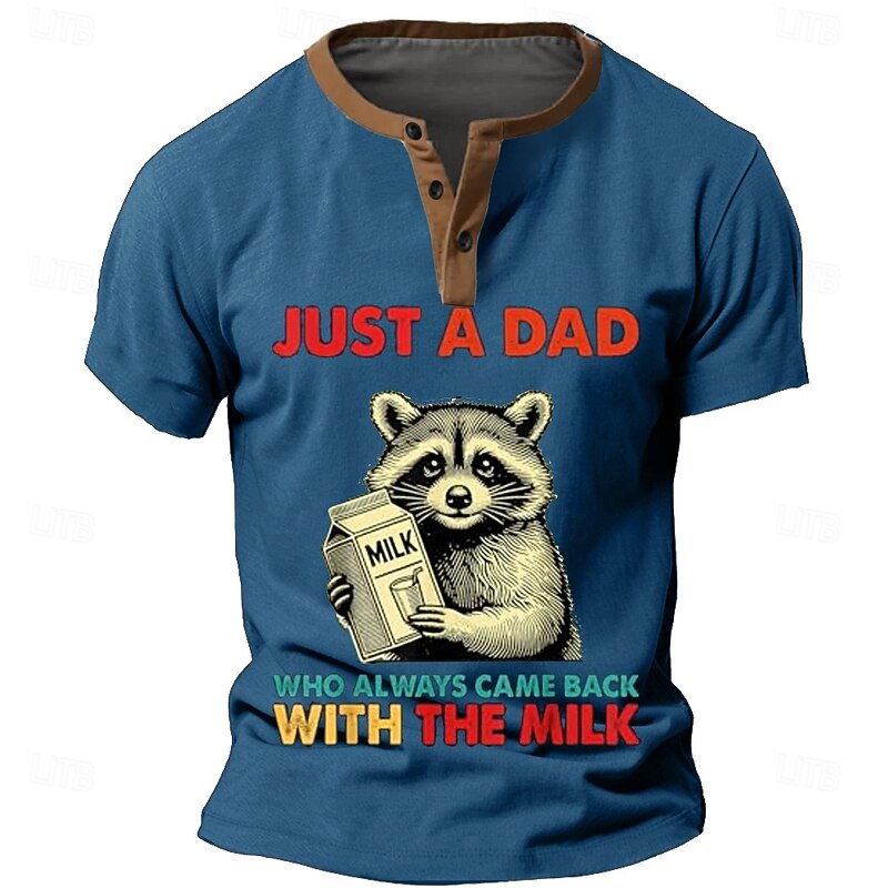 Men's Koala Funny Slang T Shirt Henley Shirt Short Sleeve Designer Retro Vintage Casual Street Casual Daily Summer Spring Army Green Black Blue Henley Henley T-Shirt