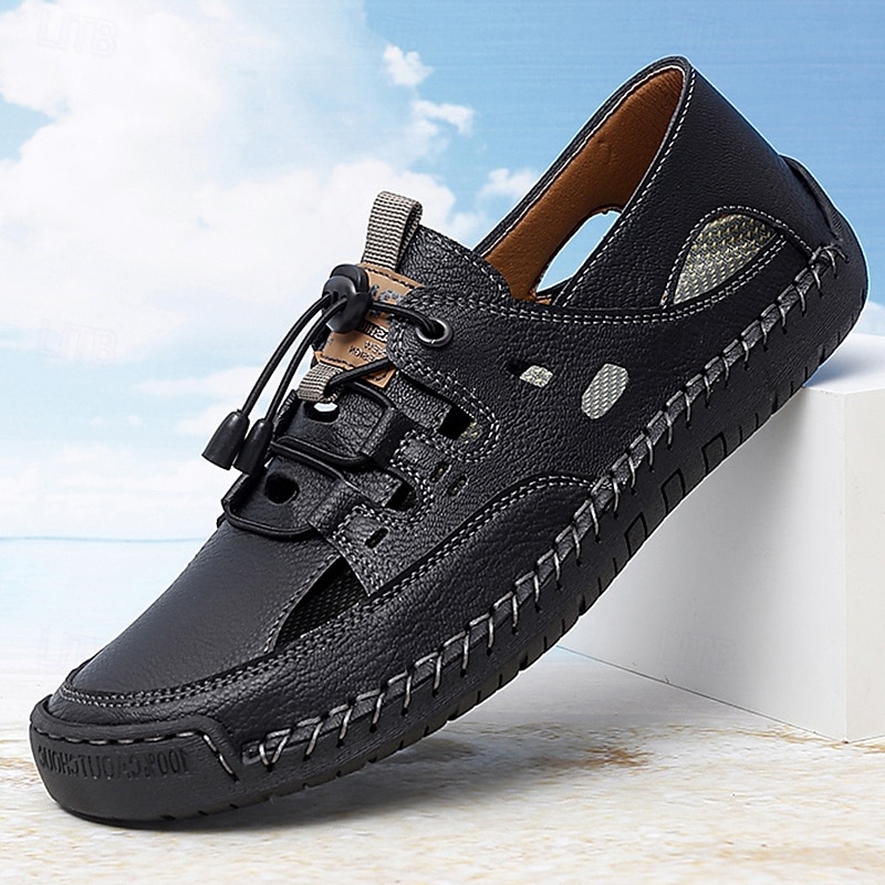 Men's Black Outdoor Lace-Up Sandals – Comfortable Summer Footwear for Walking, Travel & Sports