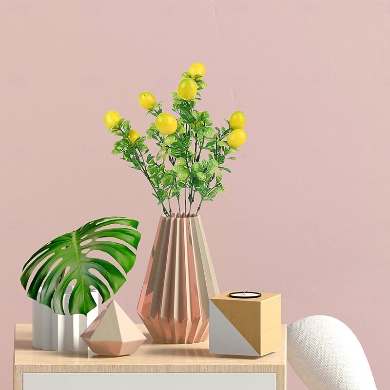 3pcs Artificial Lemon Branches 7 Forks Each, Faux Fruit Stems for Summer Home Decor, Fake Lemon Plant for Kitchen Table Centerpieces, Farmhouse Decoration3