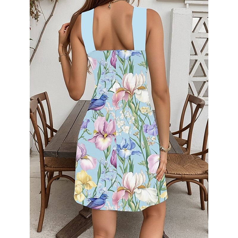 Women's Mini Dress Sundress A Line Dress Vacation Casual Outdoor Going out Regular Fit Floral Graphic Sleeveless Halter Neck Pink Blue Green Summer2