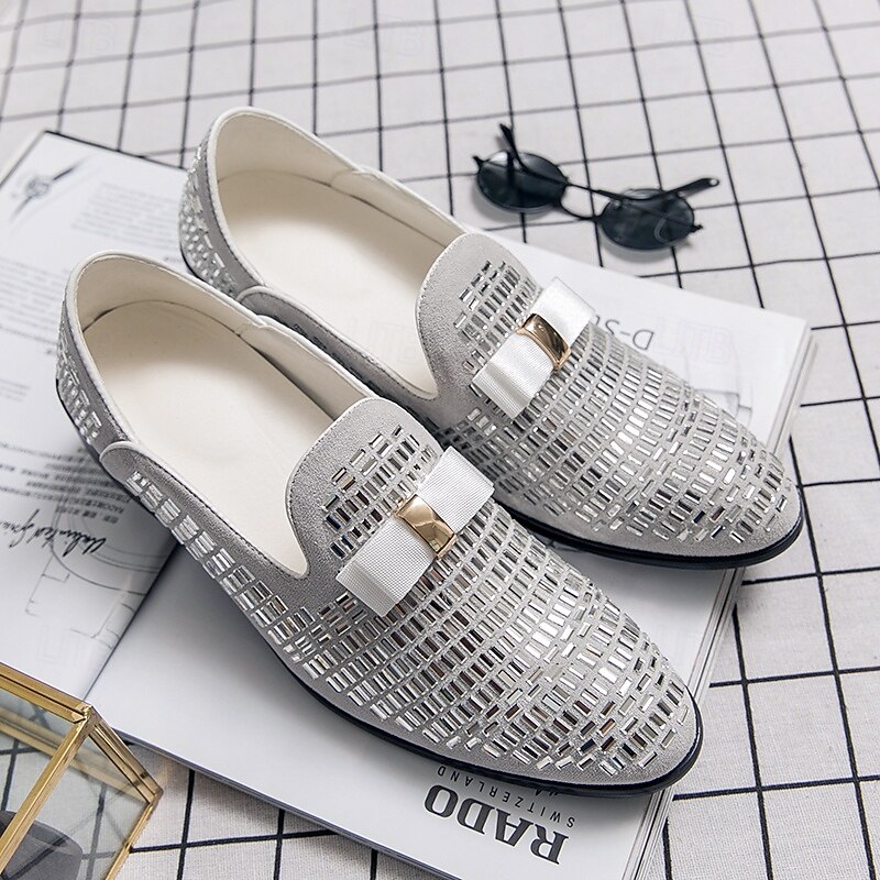 Men's Silver Woven Monk Strap Loafers – Elegant Prom and Wedding Slip-On Shoes with Buckle Design2