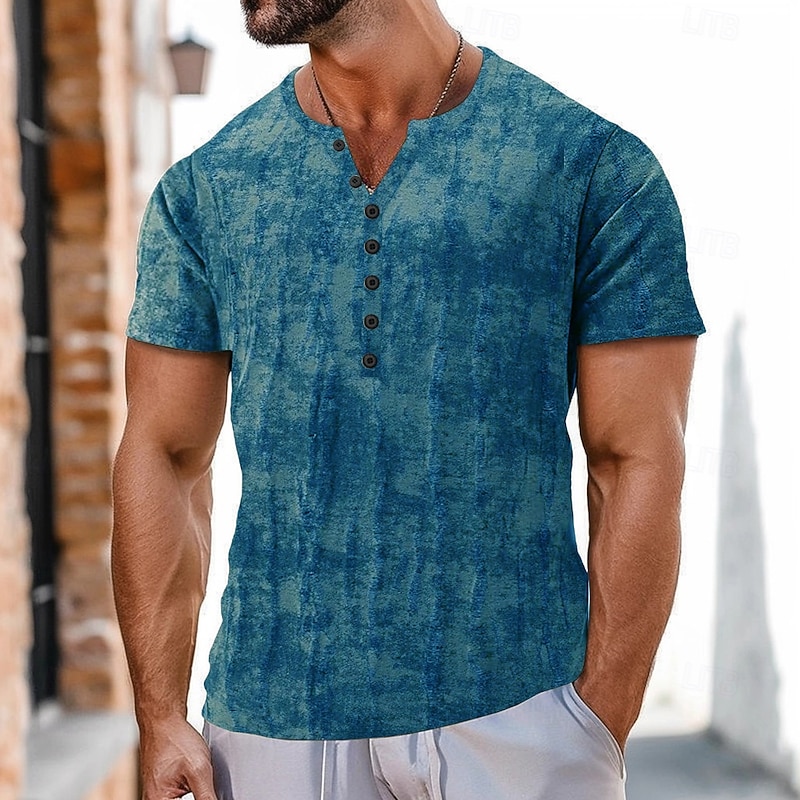 Men's Vintage T Shirt Henley Shirt Short Sleeve Sports Fashion Designer Outdoor Street Casual Summer Dark Brown Blue Henley Henley T-Shirt2