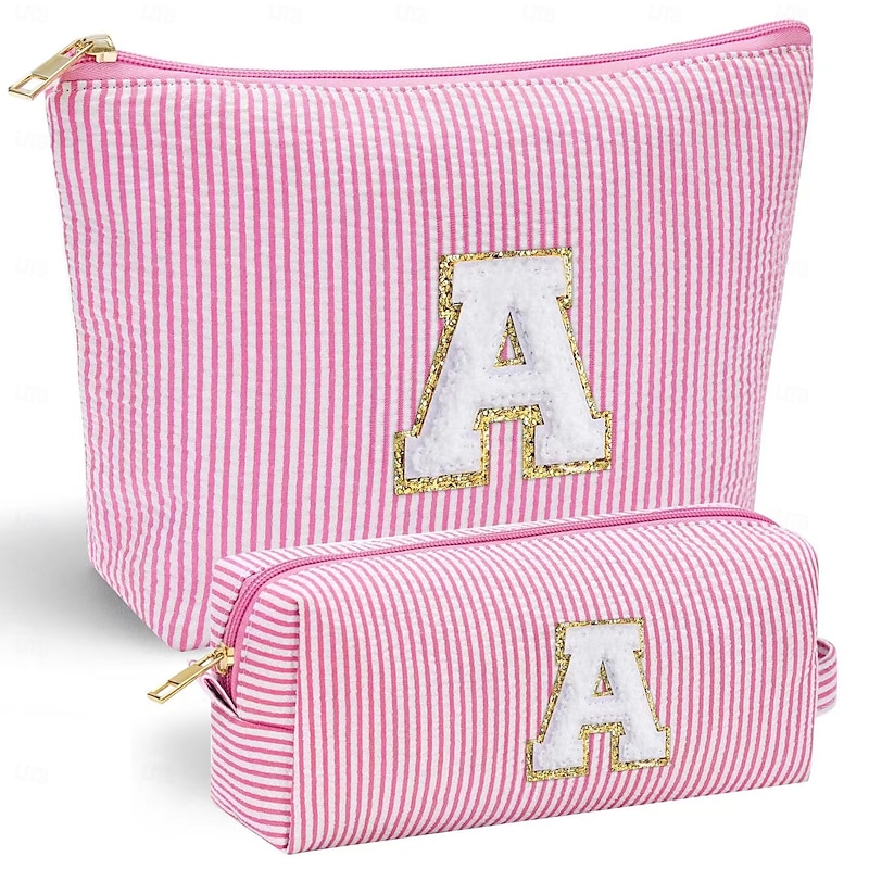 2pcs Personalized Initial Makeup Bags for Women Cosmetic Bag for Travel Toiletry Mother's Day Gift for Mom Essentials Gifts for Girl Gift Teen Girl Gifts Trendy Stuff