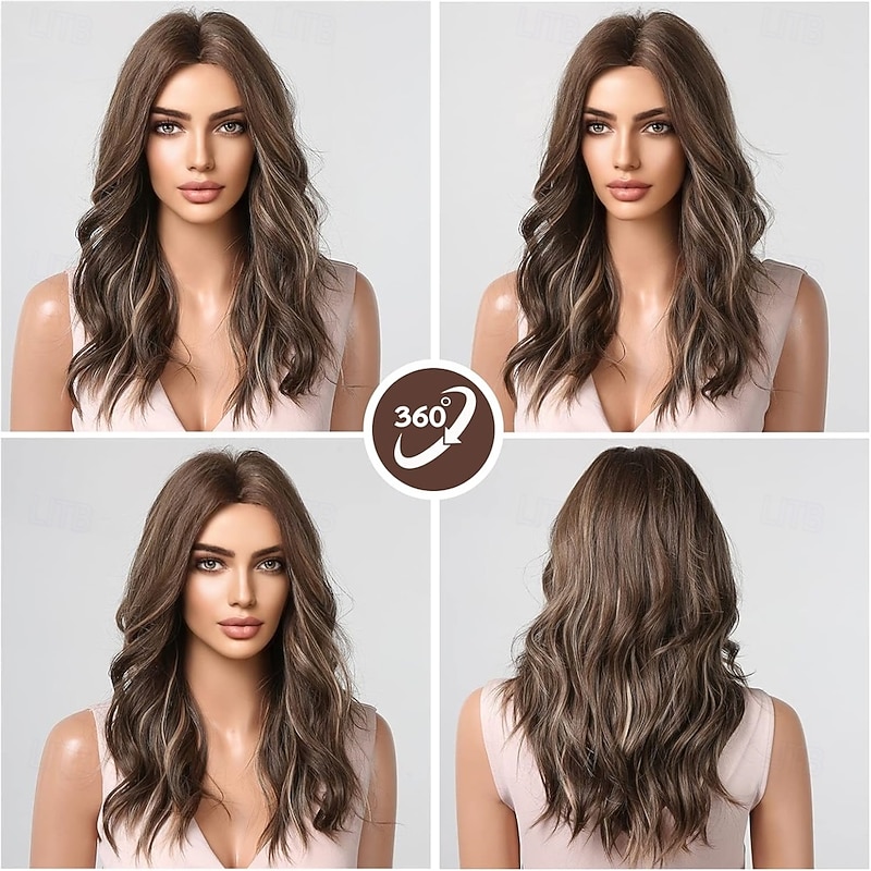 Brown Curly Wigs for Women Synthetic Hair Wig with Blonde Highlights3