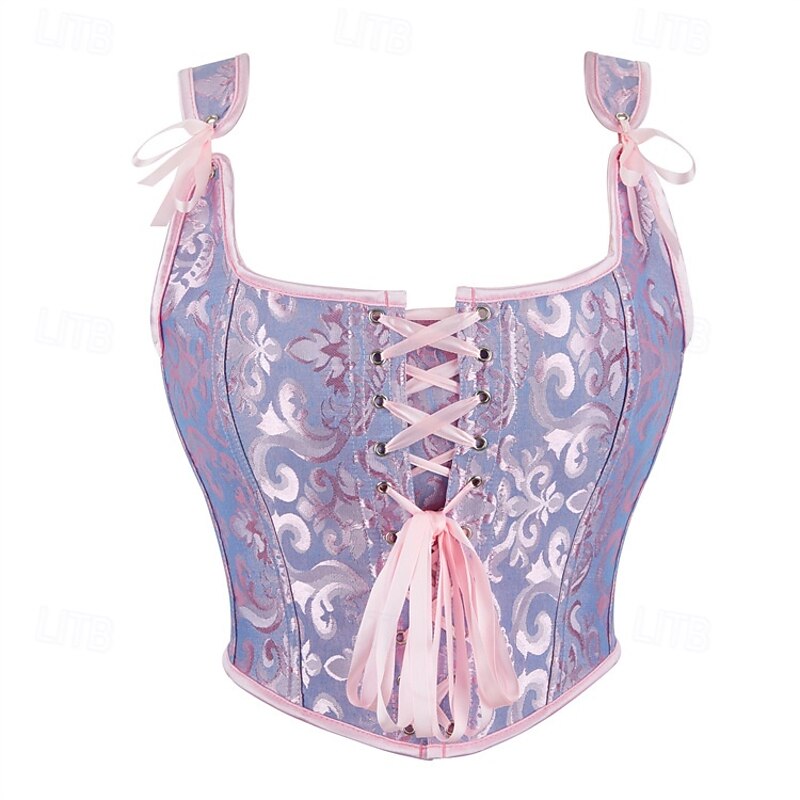 Retro Vintage Medieval Renaissance Corset Vest Bustier Lace up Floral Jacquard Fancy Dress Women's Celtic Fantasy Royal Christmas Halloween Carnival Party Casual Daily LARP Adults' Corset All Seasons
