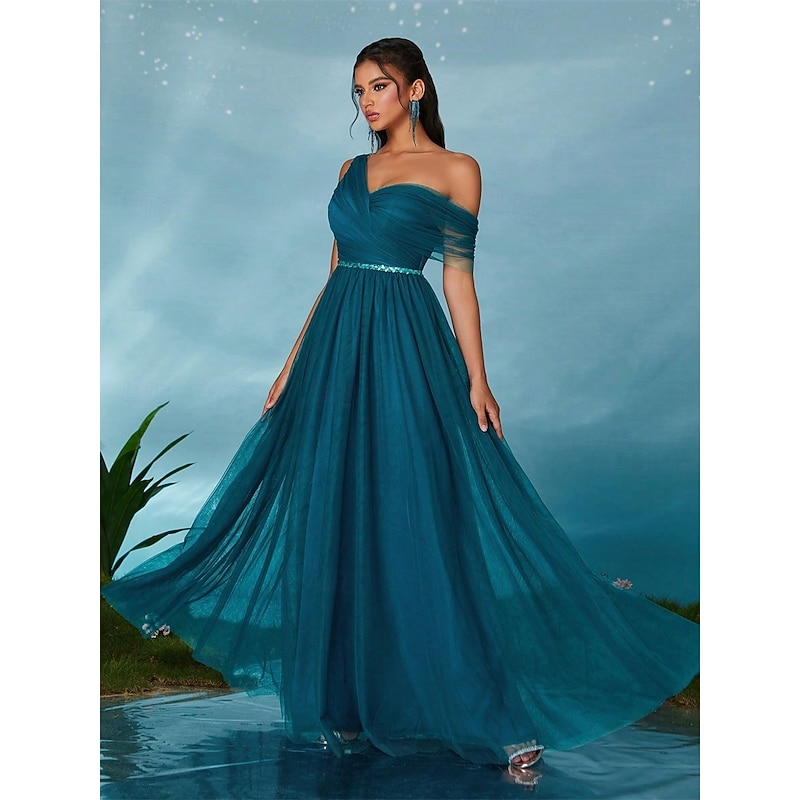 A-Line Quinceanera Dresses Party Dress Wedding Wedding Guest Floor Length Sleeveless V Neck Tulle Backless with Pleats