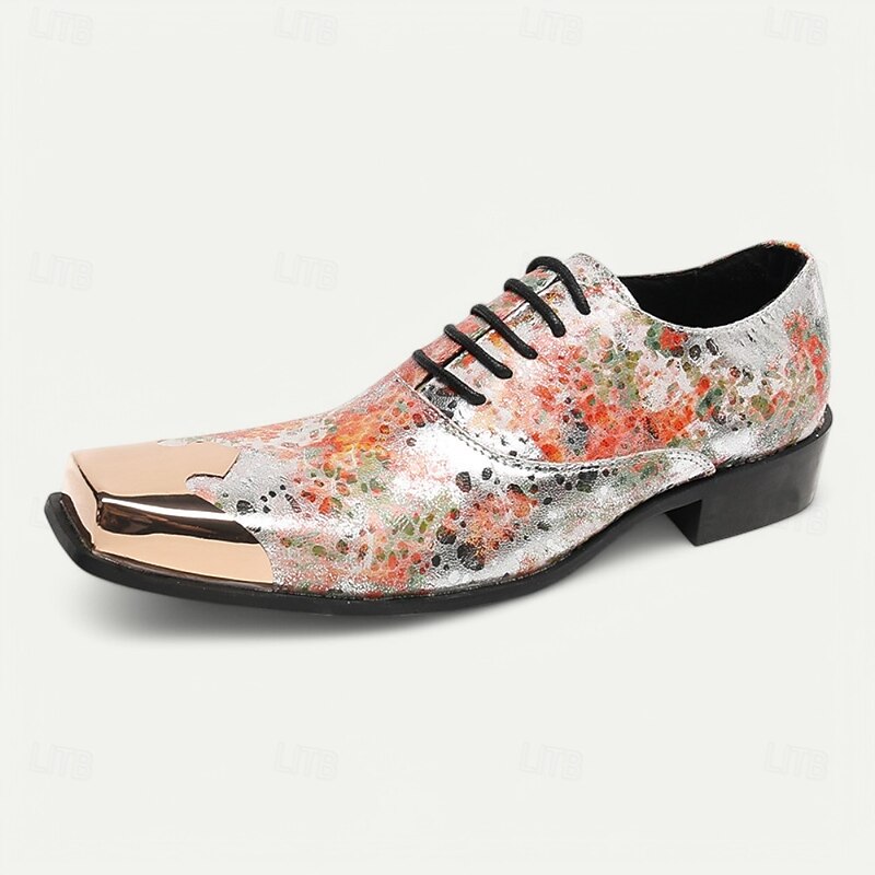 Men's Floral Printed Patent Leather Oxford Shoes – Colorful Prom and Wedding Dress Shoes with Metal Toe Cap3