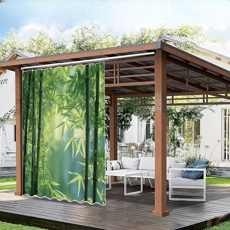 Waterproof Outdoor Curtain Privacy, Sliding Patio Curtain Drapes, Pergola Curtains Grommet 3D Landscape Bamboo Forest For Gazebo, Balcony, Porch, Party, 1 Panel2