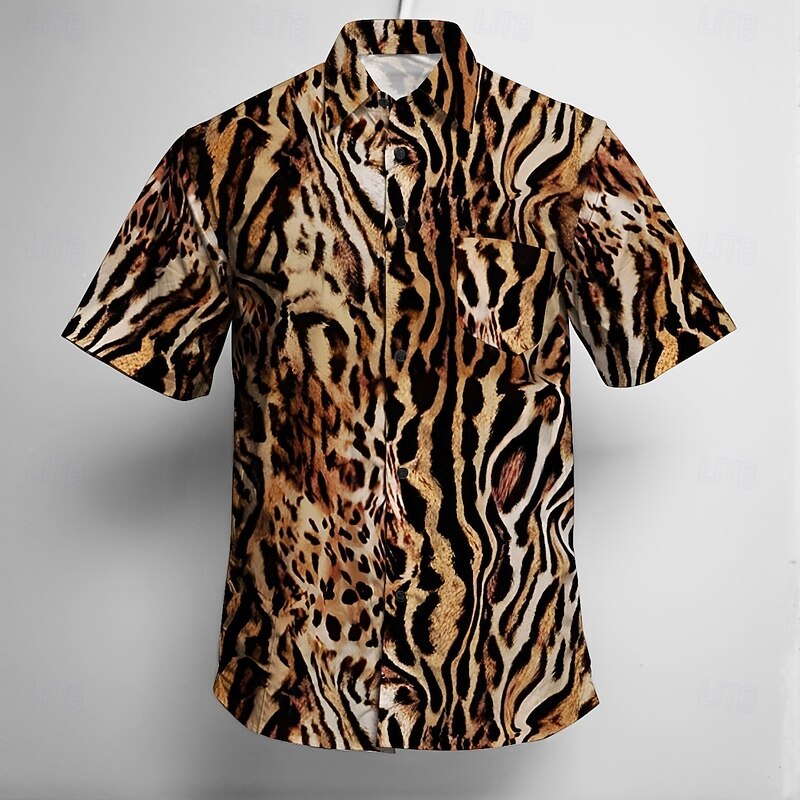 Retro Vintage 1970s Shirt Aloha Shirt Hippie Disco Leopard Fancy Dress Men's Masquerade Vacation Party Pride Parade Adults' Shirt