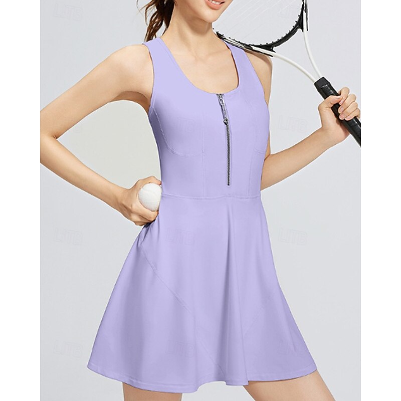 Women's Solid Colored Tennis Dress with Built in Shorts and Bra Sports Dress Sleeveless Pleated Moisture Wicking Breathable Tennis Golf Pickleball Square Neck Dress Black White Purple Tennis Clothing2