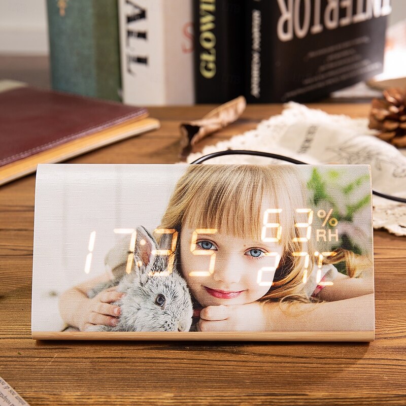 Personalized Photo Wooden Triangle Clock Custom Best Gift for Mom, Custom Message LED Alarm Clock, Stylish Home Decor, Ideal Valentine's Day, Birthday, Anniversary
