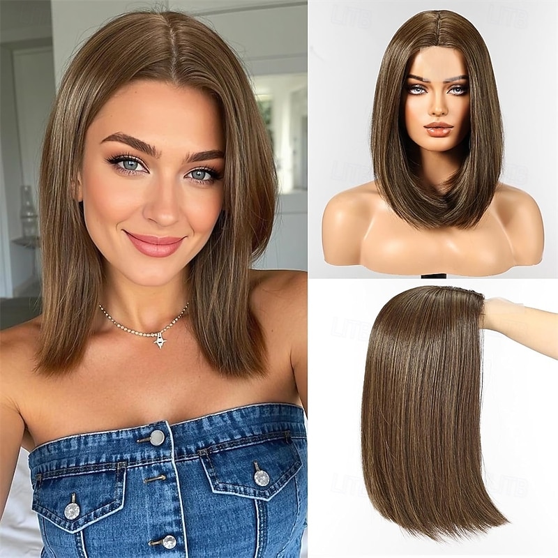 Bob Wigs for Women Middle Part Bob Style Heat Resistant Fibre Synthetic Heat Resistant Wigs Ligt Brown Color