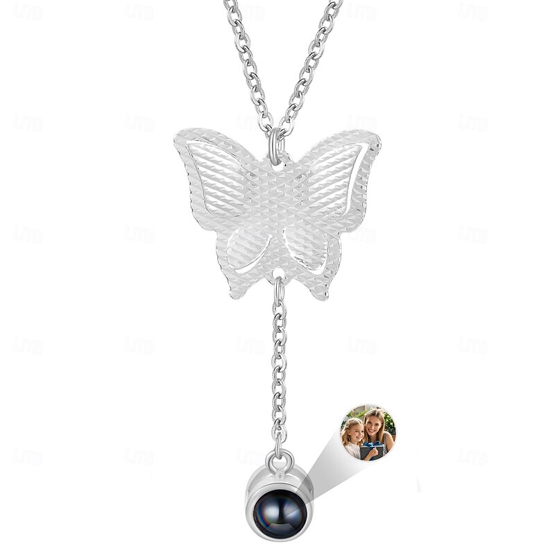 Personalized Photo Projection Necklace Custom Best Gift for Mom, Wife, or Girlfriend, Butterfly Shape with Photo and Projection Stone, Perfect for Mother's Day, Valentine's Day, Christmas, Birthday