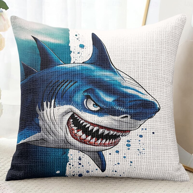Ocean Funny Shark Decorative Toss Pillows Cover 1PC Soft Square Couch Cushion Case Pillowcase for Bedroom Livingroom Sofa Chair3