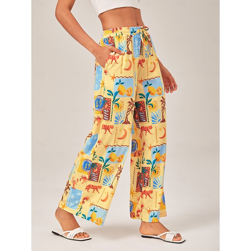 Tropical Collage Wide-Leg Pants