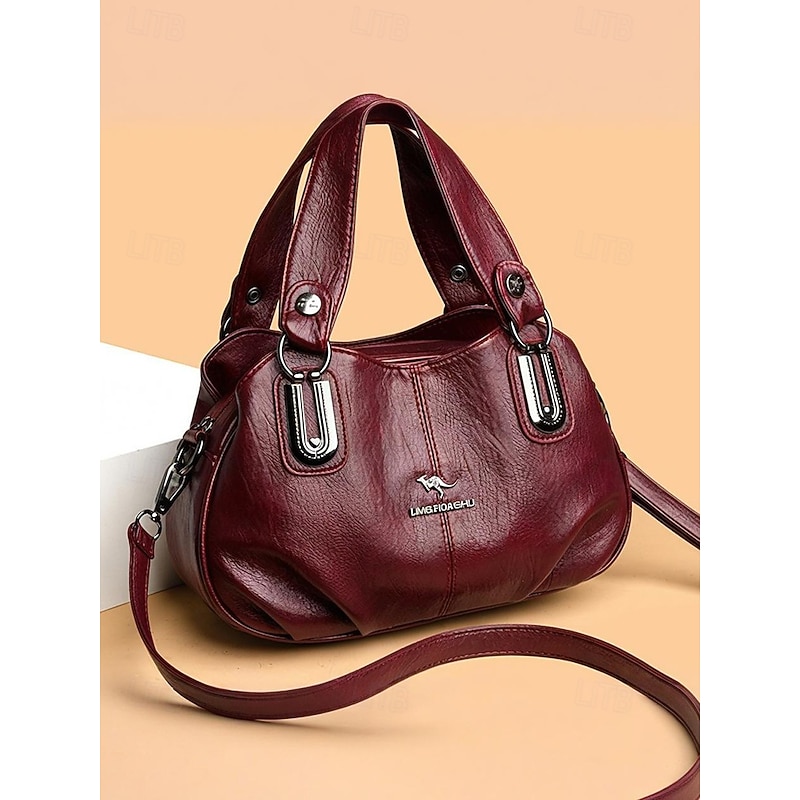 Women's Faux Leather Shoulder Handbag with Dual Handles – Vintage Casual Satchel Bag with Crossbody Strap for Office, Travel and Daily Use