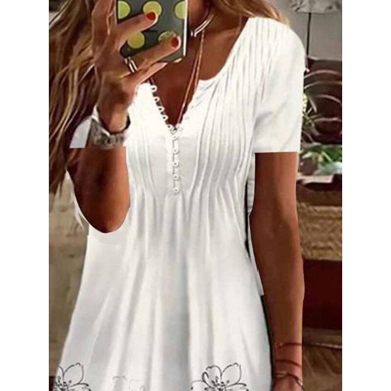Women's Mini Dress A Line Dress Summer Dress Casual Daily Regular Fit Graphic Short Sleeve Notched Neck Black White Pink Green Summer2