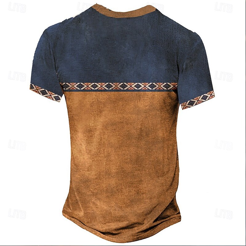 Men's Tribal T Shirt Henley Shirt Tee Short Sleeve Vintage Designer Basic Outdoor Casual Daily Summer Dark Brown Black Green Blue Light Grey Henley Henley T-Shirt2