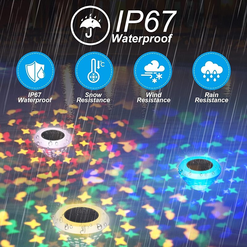 Solar Underwater Lights Floating Pool Lights with RGB Color Changing Rechargeable Fish Pattern Swimming Pool Lights IP67 Outdoor Pool Lights with 6 Lighting Modes for Inground Pool Hot Tub Bath Pond4