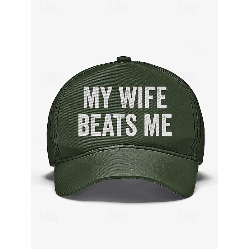 Men's Distressed Graphic ，Humorous 'My Wife Beats Me' Print Baseball Cap - Funny Design, Adjustable Snapback Cap, Casual Street Style, Suitable for Outdoor, Travel or Summer Activities3