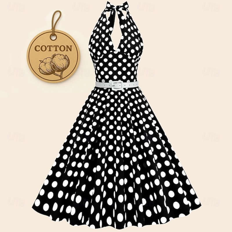 Retro Vintage 1950s Grease Outfits Rockabilly Dress A-Line Dress Swing Dress Polka dots Fancy Dress Women's Halloween Carnival Masquerade Daily Wear Adults Dress