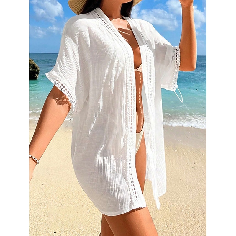 Women's Swimsuits Cover Up Swim Dress Swimsuit Cut Out Vacation Beach Wear Solid Color V Neck Short Sleeves Bathing Suits2