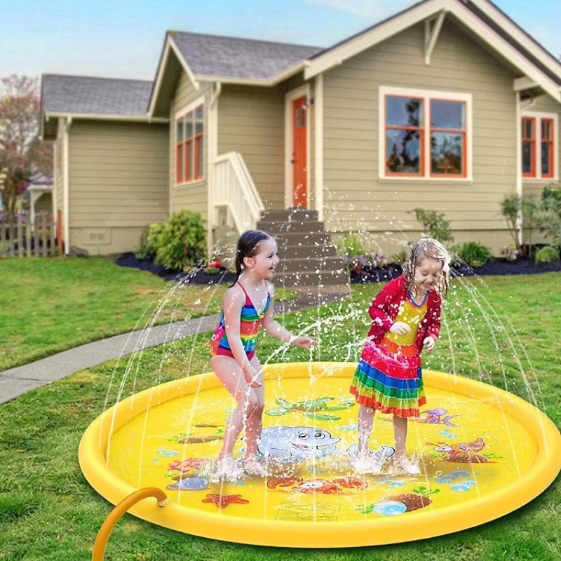 68inch Outdoor Water Play Mat  Multi-Color Marine Life Design  Durable PVC Splash Pad with Sprinkler Features Non-Slip & Inflatable  Ideal for Lawn and Garden Fun Water Toys