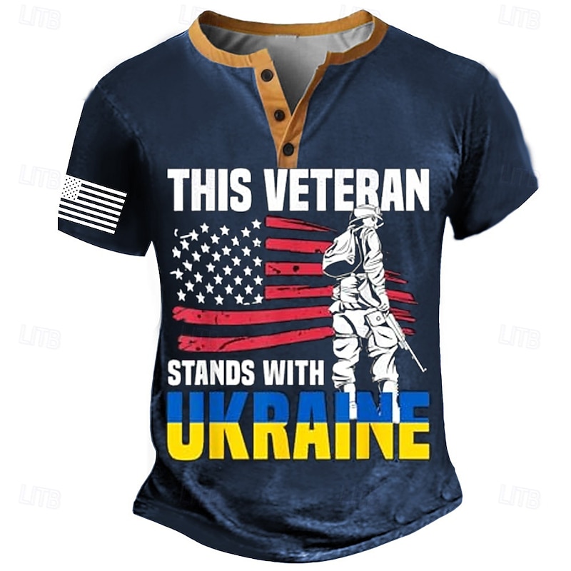 Men's Veterans Day T Shirt Henley Shirt Short Sleeve Designer Retro Vintage Street Casual Daily Summer Spring Army Green Black Navy Blue Henley Henley T-Shirt