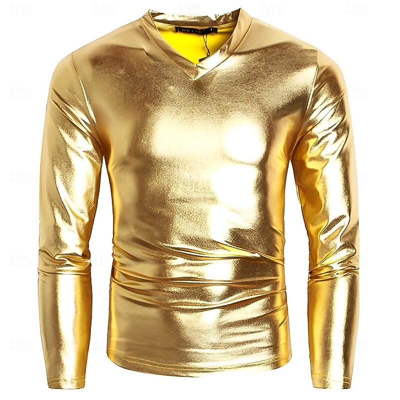 Retro Vintage 1980s T-shirt Sweatshirt Disco Shiny Latex Patent Metallic Fancy Dress Men's Halloween Carnival Pride Parade Pride Month Adults' Shirt