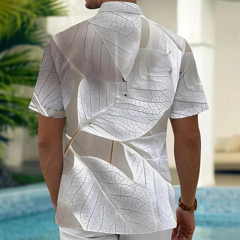Men's Leaf Tropical Plants Shirt Summer Hawaiian Shirt Button Up Shirt Short Sleeve Hawaiian Vacation Holiday Beach Wear Summer Spring Turndown 3D Print Collared Shirts Front One Pocket Gray2