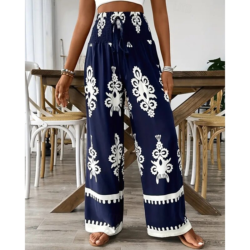 Women's Slacks Pants Trousers Casual Full Length Natural Flower Printing Comfy Outdoor Street Daily Wear Black Blue Green Summer Regular Fit