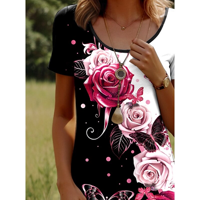 Women's Mini Dress Casual Dress T Shirt Dress Tee Dress Sundress A Line Dress Stylish Casual Beach Regular Fit Ombre Floral Graphic Short Sleeve Crew Neck Light Pink Pink Wine Summer Spring2