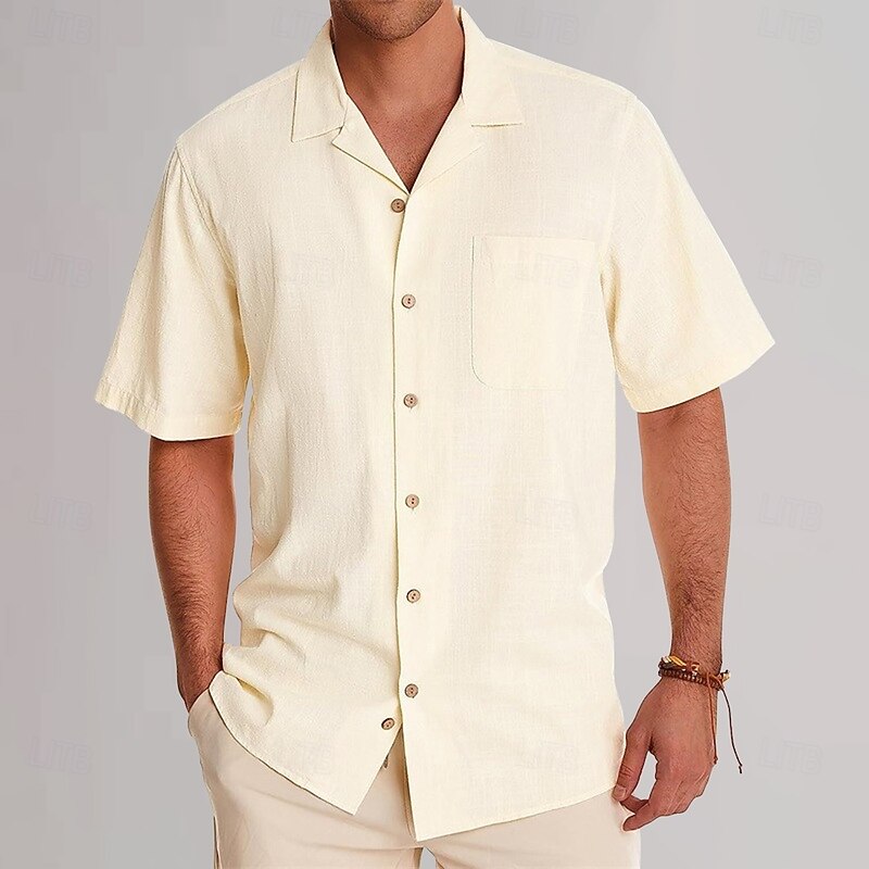 Men's Casual Shirt Plain Vacation Black Dark Navy Green Khaki Short Sleeve Lapel Summer Clothing Apparel