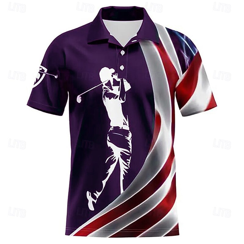 Men's Golf Polo Sports Polo Shirts Short Sleeve Polo Shirts Collared Shirts Casual School Outdoor Daily Wear 3D Print Summer Red Blue Purple4