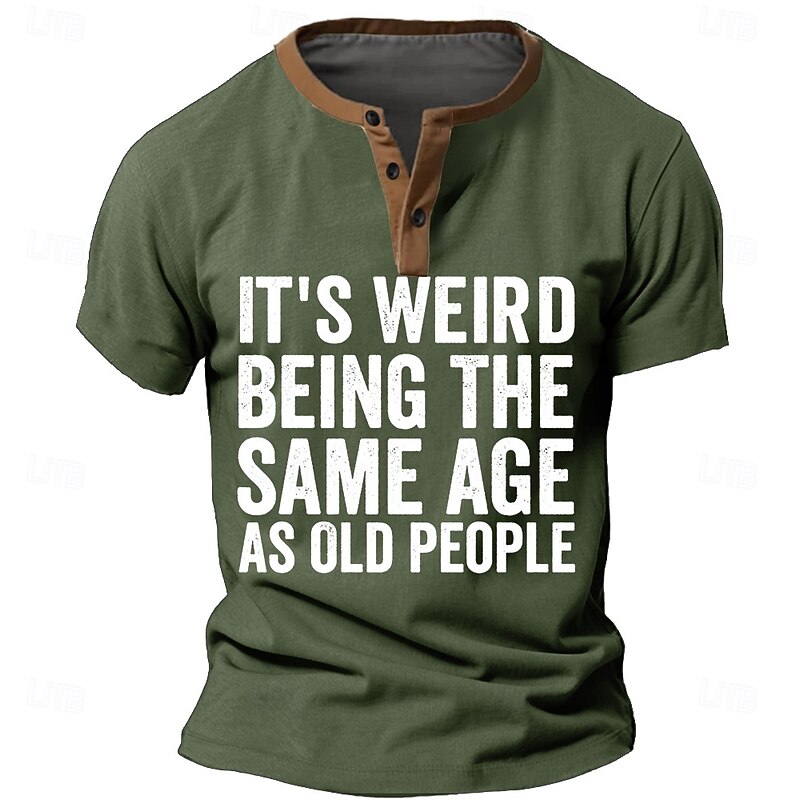 Men's Funny Slang T Shirt Henley Shirt Short Sleeve Designer Retro Vintage Casual Street Casual Daily Summer Spring Army Green Navy Blue Henley Henley T-Shirt2